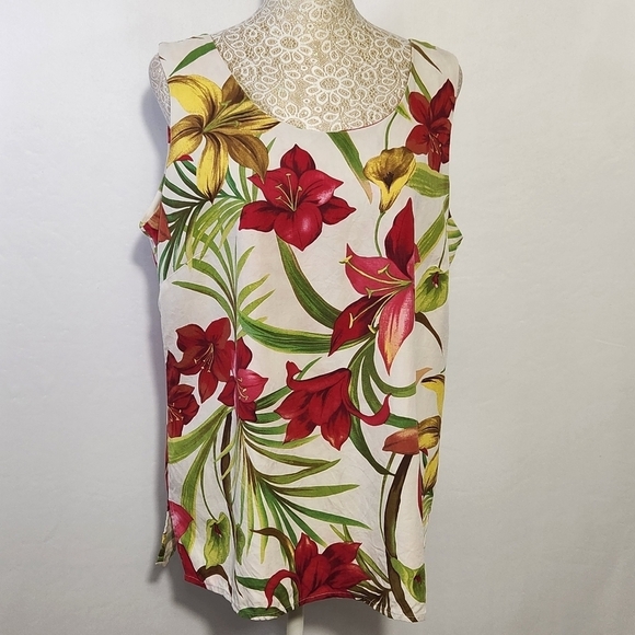 Hilo Hattie Top Women Sleeveless 100% Silk Tropical Print Round Neck Size M - Picture 1 of 14